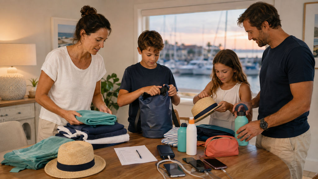 Family boat day clothing and supplies prepared the night before